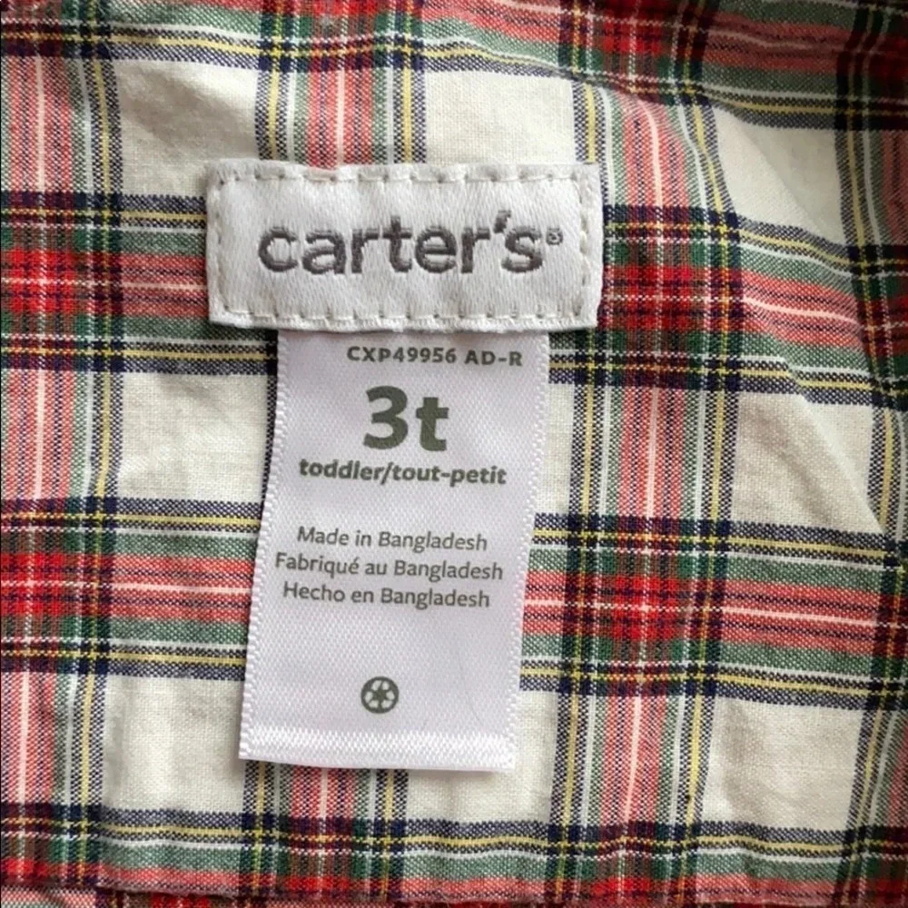NWT Carter’s Toddler Boy3T Plaid Button down shirt